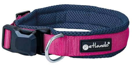 Petlando Hundehalsband Magnetech – Innovative Magnetschnalle, stufenlos verstellbar, Mesh, atmungsaktiv – Navy/Fuchsia, Größe S 40-45cm, 2,5cm breit, kleine Hunde