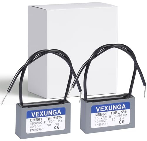 VEXUNGA CBB61 Condensadores 1uF 450V AC Capacitador Ventilador Arranque 1uF Cbb61 Funcionamiento 50/60Hz para Acondicionado motor Capacitor Ventilador Techo (2Paquete)