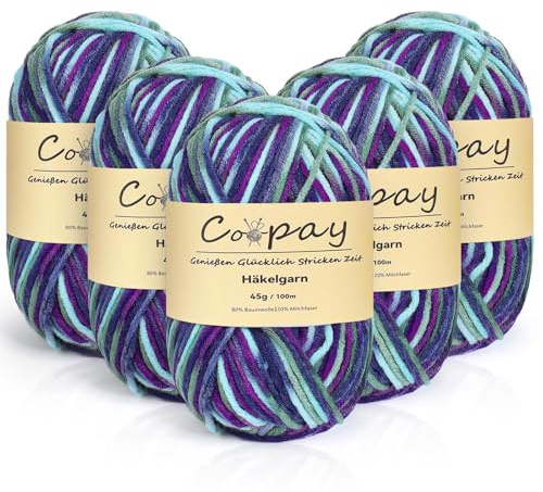 Coopay 5 Gomitoli di Filato per Maglieria Sfumato, 225 g, Filato per Uncinetto Morbido Multicolore, 5 capi di Lana per Uncinetto, Gomitoli Lana per Vestiti per Sciarpe, Calzini - Viola Blu Verde