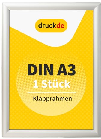 druck.de 1 cornice pieghevole A3 per manifesti, cartelli, pubblicità, cornice in alluminio con profilo da 2,5 cm, adatta per montaggio a parete, protezione trasparente in plastica protegge il vostro