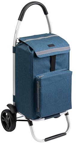 Meister Einkaufstrolley Blau, 54 + 5 L – Klappbarer Einkaufsroller mit großen Reifen & Kühlfach – Abnehmbare, regenfeste Tasche – Mit Aufhängung für Einkaufswagen