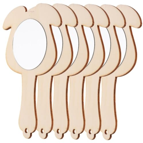 HONITANO 6 stycken obehandlade sminkspeglar i trä gör-det-själv dekorativa fickspeglar för pojkar och flickor mini handspegel för hantverk och kreativ dekoration