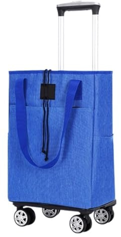Shoppingvagn,Shoppingkärra, Kundvagn Rullande Livsmedel Bärbar Hopfällbar Handkärra Kundvagn med Kompakt(Dark Blue)