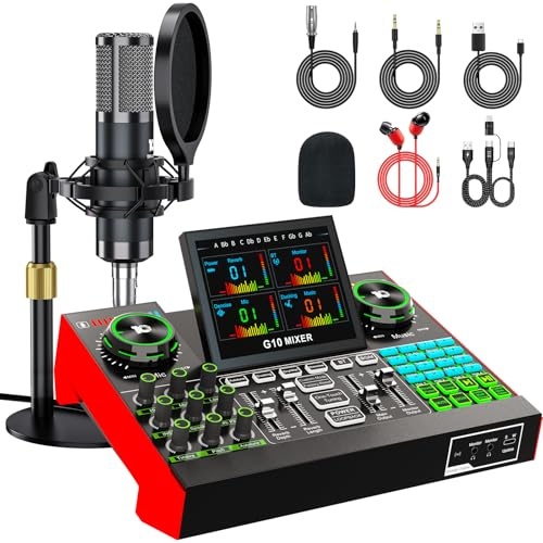 G10-P15 Audio Mixer Bundle with Microphone for Streaming & Podcast | Voice changer, auto-tune, noise reduction, follow singing and Bluetooth audio for streaming, podcasting and singing.