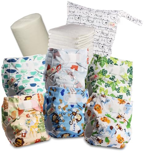 Littles & Bloomz Pannolini Lavabili – Pannolino Pocket Con Chiusura a Strappo in Vita, Set Da 6 Con 6 Inserti in Microfibra, Veli in Bambù e Borsa Porta Pannolini Impermeabile, 621VM6