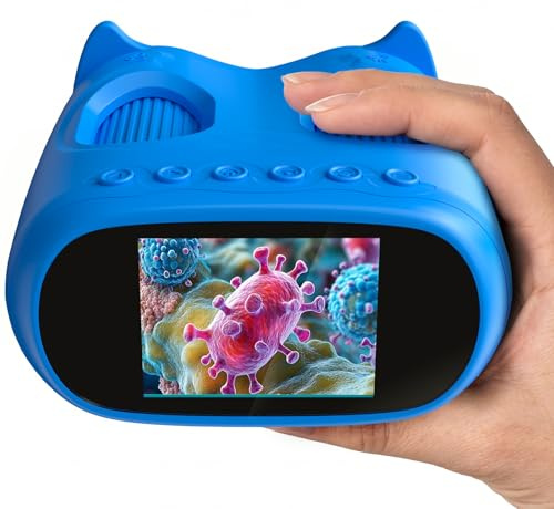 Microscopio Digitale Portatile 1000X per Bambini: 2 in 1 Microscopio & Telescopio, Schermo IPS 4K da 2,0”, Portatile Giocattolo Educativo STEM con Vetrini, Ricaricabile Regalo per Bambini 4-12