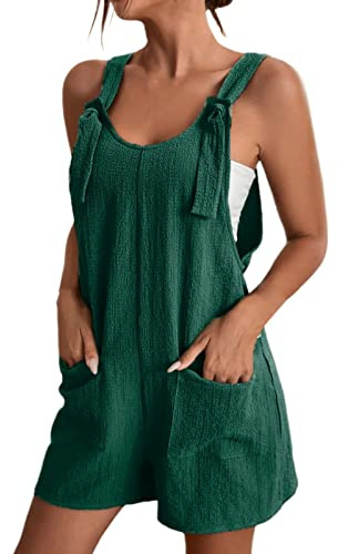 Générique Salopette Pour Femme En Courte Sans Manches Combinaison Débardeur À Bretelle Décontractée Pantalon Fines Doux Léger Et Confort Jumpsuits - Avec Poches Shorts Et Jambes Droites Larges