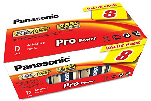 Panasonic Pila alcalina LR20PPG/8BB Pro Power, D - Mono - LR20, 8 Unidades, Color Dorado