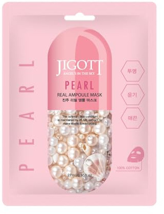 JIGOTT Pearl Real AMPOULE MASK Cosméticos coreanos, mascarillas faciales, 27 ml, 10 unidades