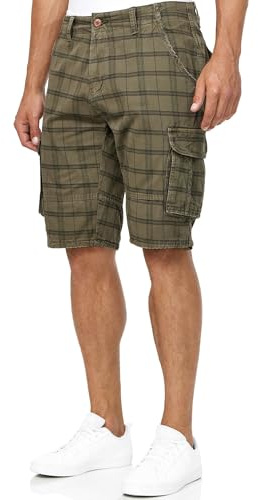 Indicode Herren Blixt Cargo Shorts mit 6 Taschen und Gürtel aus 100% Baumwolle | Männer Army Check, S