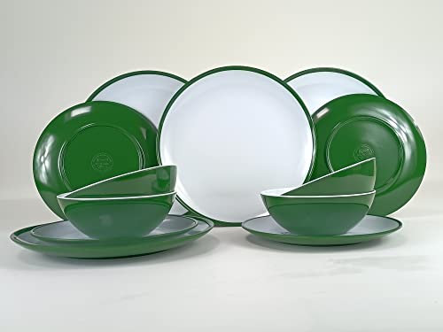 Melamingeschirr Campinggeschirr Set 12-teilig für 4 Personen Fern Green Picknick Geschirrset Tafelgeschirr