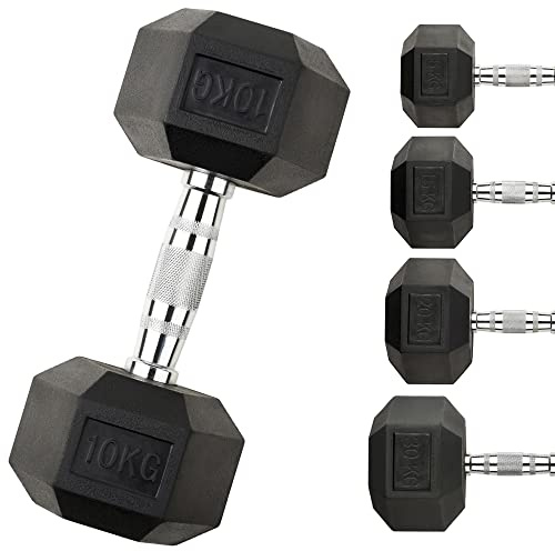 Northern Hex Dumbbell Set Rubber Heavy Weights with Metal Handles Anti-Rolling for Weight Lifting Bodybuilding Exercise Workout Strength Training Home Gym 1kg-50kg Pairs Sets (5KG x2 Dumbbells)