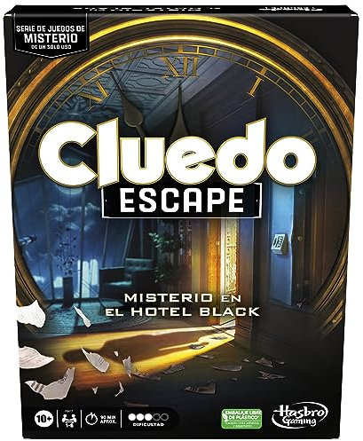 Hasbro Gaming Cluedo Escape: Mystery im Hotel Black, Brettspiel im Escape Room-Stil für Partys, einmalige Verwendung, kooperative Mystery-Spiele mit 1 bis 6 Spielern