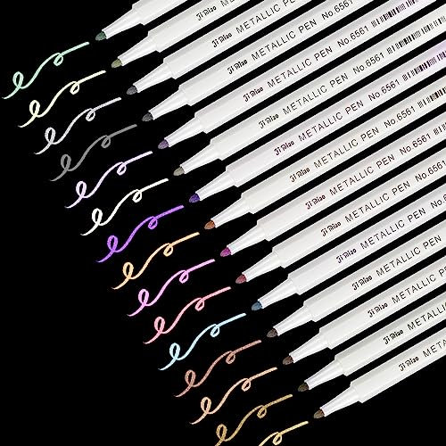 Metallic Marker Stifte Set, 15 Farben Metallic Stifte für Fotoalbum Stifte Gästebuch Hochzeit Metallic Stifte Set Stifte für Schwarzes Papier Stifte für Gästebuch, Ostern Basteln, Selbstgestalten