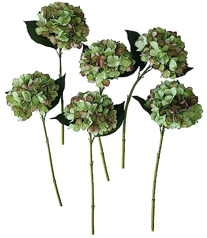 Green Hydrangea Artificial Flowers,6 Pcs Faux Green Hydrangea Flowers, Artificial Hydrangeas Flowers with Stems,Fake Hydrangea Flowers, Hydrangea Silk Flowers (6, Green)