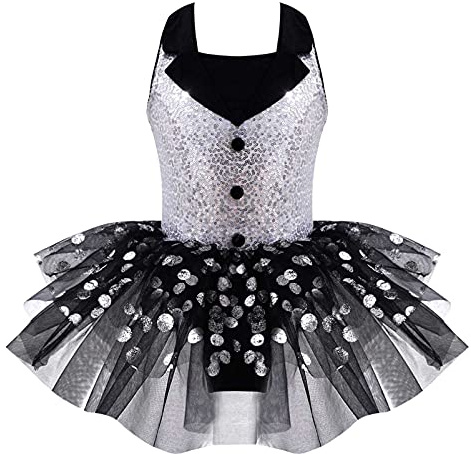 CHICTRY Body da Balletto Bambina Paillettes Tutu Leotards Senza Manica Abito da Pattinaggio Artistico Vestito Danza Classica Costumi di Danza Latino Jazz Samba Rumba Nero B 10 Anni