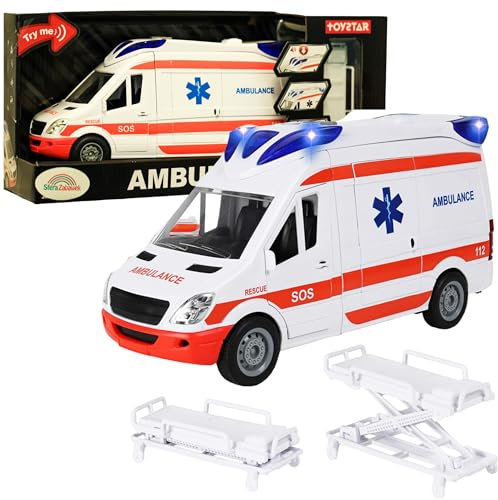 Sferazabawek Auto Krankenwagen Ambulans Effekte Spiel Leuchtet Realistische Sirenenklänge, Lernspielzeug für Kinder, Stabile und Langlebige Konstruktion,