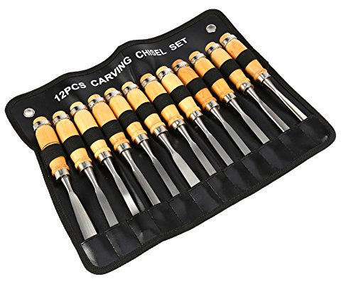 Ensemble de Ciseaux Outils de Sculpture sur Bois 12 Pièces en Acier Rapide avec Sac de Rangement Outils de Tournage du Bois Ensemble de Ciseaux pour Débutants et Professionnels