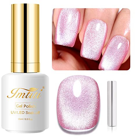 IMTITI Champagner Rosa UV Nagellack, 15 ml 9D Chamäleon Holografisch Magnetisch Nagelgel Glitzer Katzenauge UV LED Soak Off mit 1 Magnet