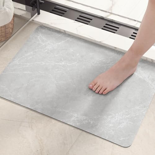Color G Badematte rutschfest, Badezimmerteppich Marmor, Schnelltrocknende Badteppich, Badvorleger Waschbar, Saugfähig Duschvorleger für Dusche, Badewannen und Badezimmer (Grau Weiß, 40x60cm)