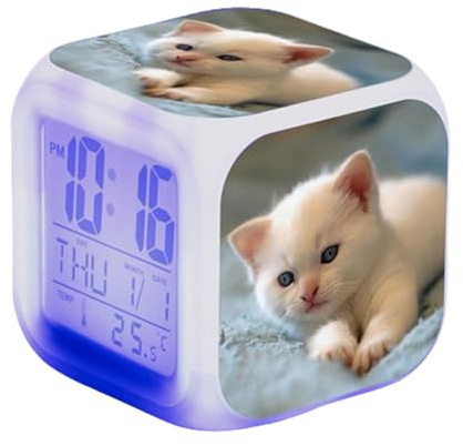 Blissbuilt Sveglia per Bambini con Display LED,Sveglia da Comodino per Bambini Data,Ora,Temperatura,Lampada Cubo Sveglia Digitale Carina Bambini per Bambini,Bambini e Ragazze,Studenti (Modello Gatto)
