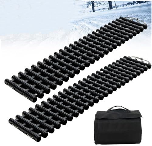 GYMAX 2er-Set Traktionshilfe Anfahrhilfe, Auto Anfahrhilfe aus TPR mit Aufbewahrungstasche, Traktionsmatte Gleisanlage für Sand, Schnee, Eis & Schlamm, Rutschfeste Matte für meiste Fahrzeugtypen (L)