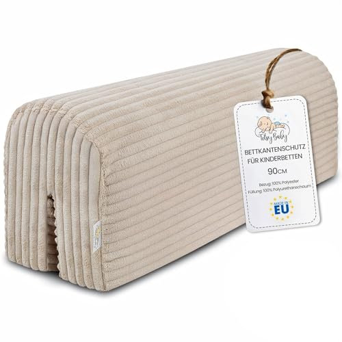 Bettkantenschutz für Kinderbetten 90 cm - Schutz für Bettrahmen Baby Bett rausfallschutz für boxspringbett bettgitter mit Bezug Kantenschutz Kinder Babybett Beige B