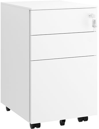 LVSTEEL Rollcontainer mit Schubladen, Mobiler Aktenschrank unter Schreibtisch, Abschließbarer Büroschrank, Druckertisch, 3 Schubladen 4 Schlüssel, Vormontiert, Büro, Homeoffice, für A4/Legal/Letter