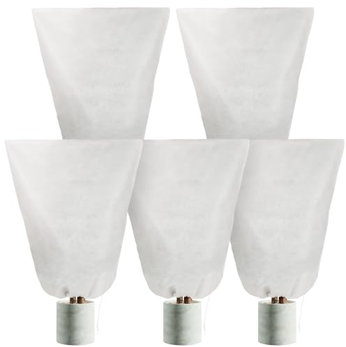 5 Pack de Housses de Protection en Polaire d'Hiver pour Plantes, Sacs de Jardin Réutilisables avec Cordon de Serrage et Fermeture Éclair, Protection Respirante Contre le Froid pour Plantes, Arbustes