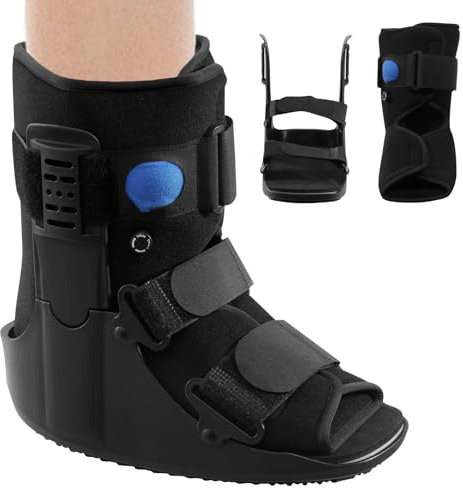 Ankishi Light Air Ankle Walker Brace Support (Short) - Protective Walker Boot Cast for Fractures, Achilles Tendon Surgery, Acute Ankle Sprains, Broken Toe Foot, Injury Recovery Black (M)