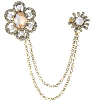 Cristallo Perla Fiore Risvolto Spilla Pin con Penzolare Catena Appesa Nappa Strass Pins Delicato per Maglione Vestito Zaino Accessori Spille Vintage Festa di Nozze Gioielli per Donne Uomini Decor