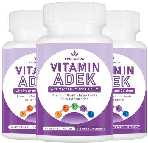 Spliferkou ADEK Vitamins Supplement, Vitamin A + Vitamin D3 + Vitamin E + Vitamin K1 + Vitamin K2, ADK Vitamin Supplement with Minerals and Antioxidants, Gluten-Free, 180 Capsules