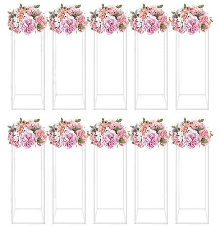 10 Pcs Wedding Flower Stand, 60cm Metal Vase Column Stand, Rectangular Wedding Centrepieces, Geometric Display Rack for Wedding Birthday Decoration, 24x24x60cm