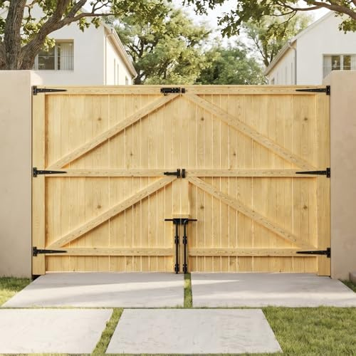 INMOZATA Double Garden Gates,Wooden Drive Way/Pedestrian Gate with Lock and Knocker Heavy Duty Swing Gates for Garden Animal Sheds Farm entrances(6ftwide*6ft high)