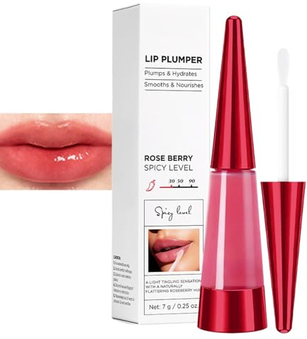 Lip Plumper Gloss with Hyaluronic Acid - Fuller Lips with Lip Plumping Lip Gloss, Long-Lasting Hydration Clear Lip Gloss, Moisturizing, Transparent Lips Balm, Non-Sticky Formula for Daily Use (Rose)