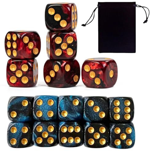 10 PCS Dés de Jeux, Yams Jeux de Societe, 16mm D6 Dé en Acrylique, Dés Rouge-Noir et Noir-Bleu avec Sac en Tissu, de Jeu à 6 côtés, de société,Rôle,Table,Cours de Mathématiques