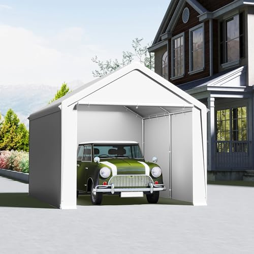 VA-Cerulean Carport Tente de garage 3 x 4 m, avec toile en PE résistante aux intempéries, tente de garage avec cadre en acier galvanisé, avec ancrages et cordes de tension, abri pour voiture
