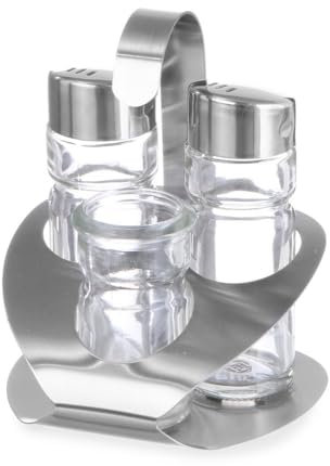 HENDI Menage Set, Dreiteilig, Pfeffer, Salz, Zahnstocherhalter Satiniert, Pfefferstreuer, Salzstreuer, Gewürzständer, 90x90(H)115mm, Edelstahl 18/0