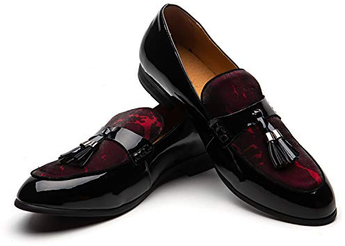 JITAI Zapatos de Cuero para Hombres Patrón de impresión Vestido para Hombres Zapatos holgazán Slip-on Informal Loafer Smoking Slipper, Negro 06, 43 EU (10 UK)