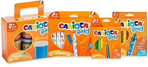 CARIOCA Kinderfarben-Set Baby 2+: 12 super abwaschbare Marker, 8 Aquarellstifte, 10 dreieckige Bleistifte, 6 Fingerfarben (Set mit 4 Boxen, insgesamt 36 Teile)