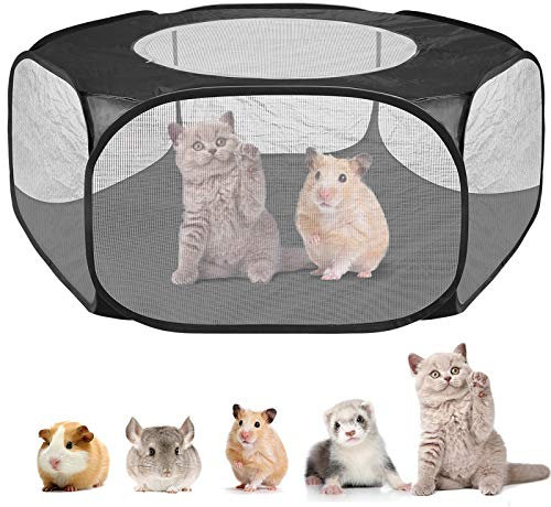 Haustierlauf, faltbar, Laufstall für Welpen, Laufstall für Hunde, drinnen und draußen, Zelt für Haustiere, wasserdicht und atmungsaktiv, für Katzen, Kaninchen, Hamster, Chinchillas, Igel (schwarz)