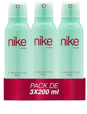 NIKE - A Sparkling Day Pack de 3 x 200 ml, Desodorante Mujer Spray, Desodorante Antimanchas para Todo Tipo de Piel, 0% Sales de Aluminio, Larga Duración, Fragancia Floral Oriental