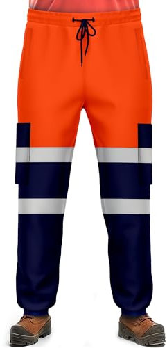 NOROZE Mens Hi Vis Trousers Work Utility & Safety Trousers with Reflective Tape |Two Tone High Visibility Jogging Bottoms, Combat Side Pocket Overtrousers, Lightweight (L, Style 4: Neon Orange/Navy)