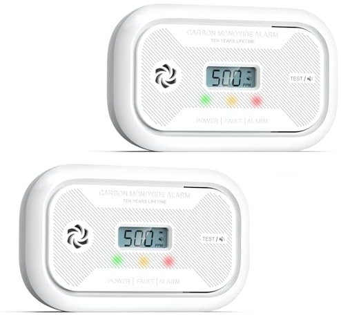 Putogesafe 10-Jahr Kohlenmonoxid Melder mit LCD-Anzeige, CO Melder mit 10-Jahr Batterie, Tragbar CO-Warnmelder mit Spitzenwertspeicher für RV/Schiff/Zimmer, EN50291 Zertifiziert, 2Stück