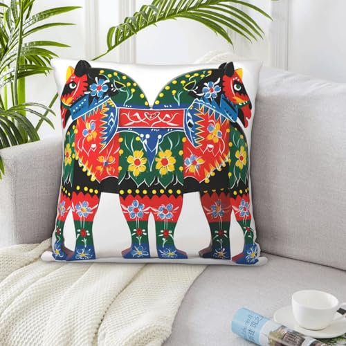 RLDOBOFE Dekorative Kissenbezüge, 50,8 x 50,8 cm, doppelseitige Kissenbezüge für Sofaläufer, schwedisches Dala-Pferd, Folkcouch, Überwurf-Kissenbezüge, weicher Plüsch-Kissenbezug, quadratischer