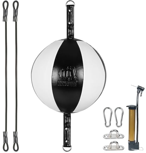 InnoLife Double End Punching Ball Striking Punching Bag Kit, Speed Striking Reflex Kit with Bungee Cords Perfect for Reaction, Agility, and Hand Eye Coordination Training (Black & White)