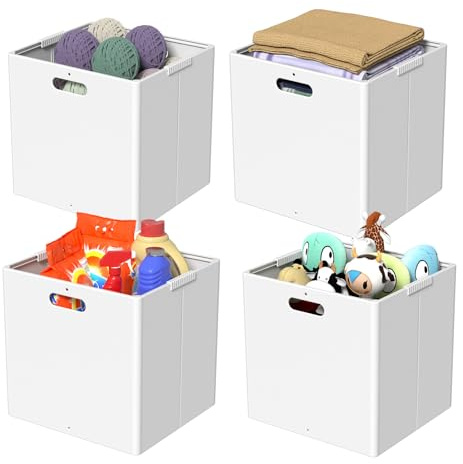 Xeabia Scatole portaoggetti a forma di cubo, in plastica, pieghevoli, colore bianco, 4 confezioni
