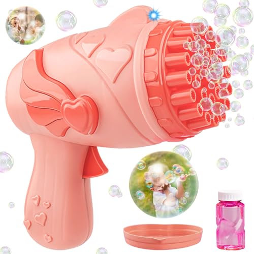 Seifenblasenpistole für Kinder, 26-Loch Seifenblasen Pistole, Elektrische Seifenblasenmaschine mit Seifenblasenlösung, Bubble Gun Geschenk Geeignet für Geburtstage, Outdoor, Partys, Hochzeiten (Rosa)