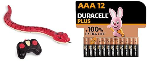 Terra Ferngesteuerte Schlange Rot – RC Boa mit leuchtenden LED Augen und Fernbedienung – Spielzeug ab 6 Jahre + Duracell Plus Batterien AAA, 12 Stück, langlebige Power, AAA Batterie für Haushalt und B