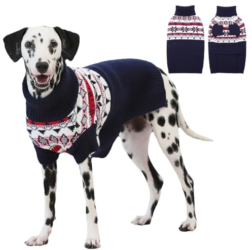 IECOii XL Dog Jumper,Large Dog Christmas Sweater,Warm Pullover Knitwear For Male Female Dogs,Holiday Turtleneck Sweater For Large Dogs Boy Girl,Blue Dog Sweater For English Bulldog,Corgi,Boxer,X-Large